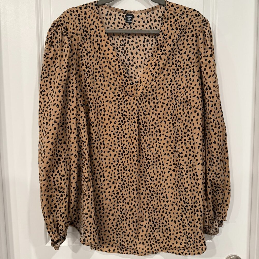 SHEIN Frenchy Plus Leopard Print Lantern Sleeve Blouse